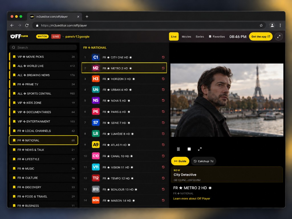 Watch now on a laptop: groups, channels, and video in three panes