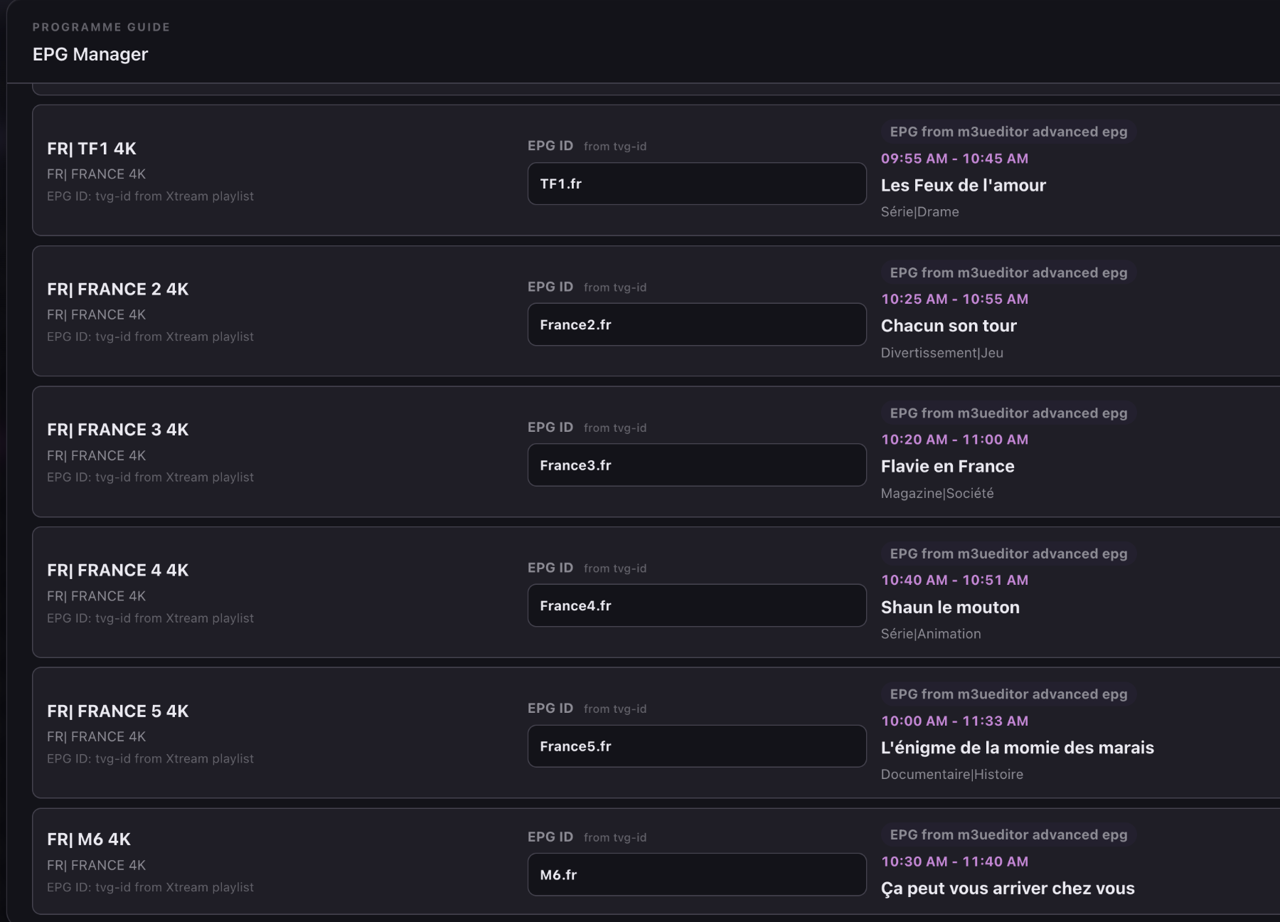 M3UEditor EPG Manager with playlist channels and guide matching controls